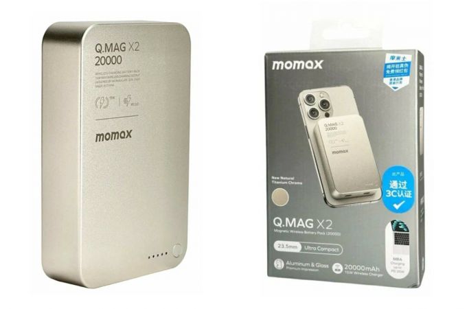 Универсальный дополнительный аккумулятор Power Bank MOMAX Q.Mag X2 (20000mAh) Magnetic Wireless (IP133CNE) Titanium