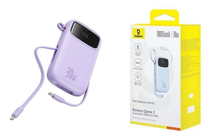 Универсальный дополнительный аккумулятор Power Bank BASEUS Fast Charging 10000mAh 30W (With 2xCable T.C T.C) Purple