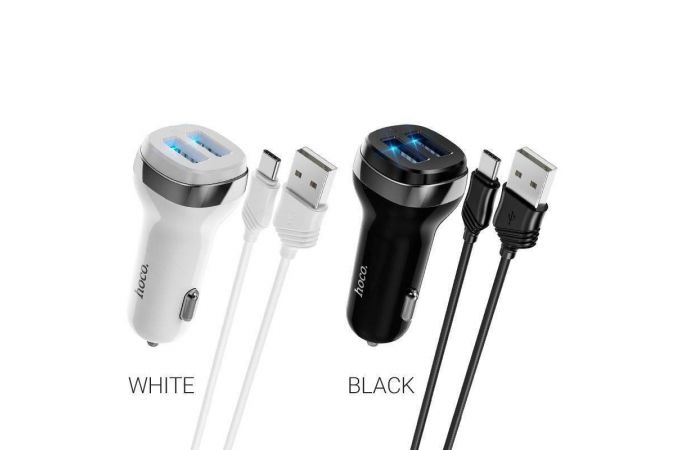 Автомобильное зарядное устройство АЗУ 2USB + кабель Type-C HOCO Z40 Superior 2400mAh (черный)