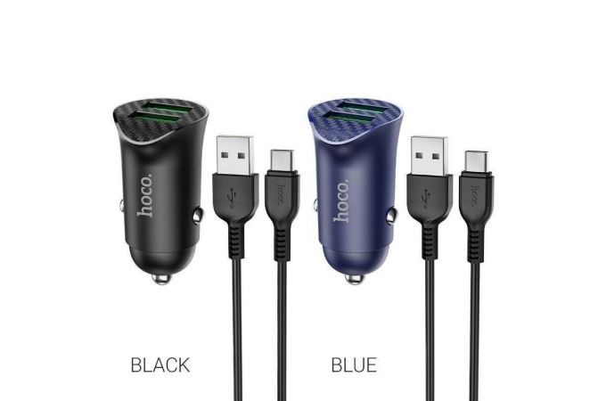 Автомобильное зарядное устройство АЗУ 2USB + кабель Type-C HOCO Z39 Farsighted 2400mAh QC3.0 (черный)