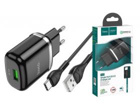 Сетевое зарядное устройство USB + кабель Type-C HOCO N3 Special stngle port QC 3.0 (черный)