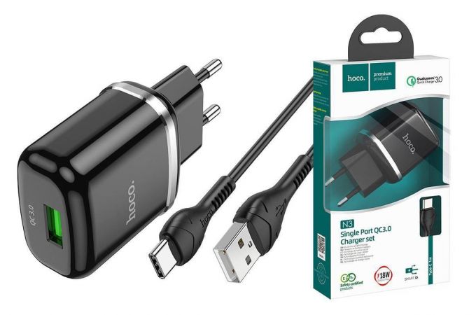 Сетевое зарядное устройство USB + кабель Type-C HOCO N3 Special stngle port QC 3.0 (черный)