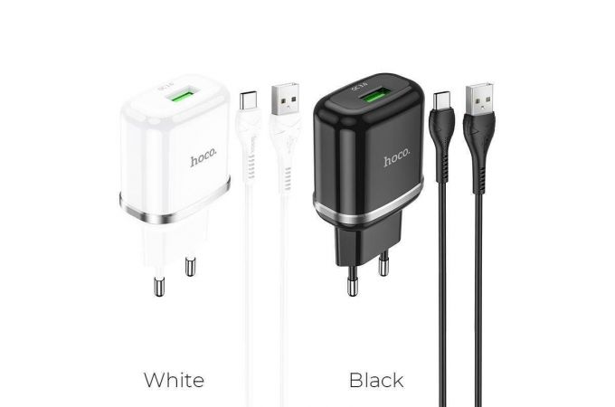 Сетевое зарядное устройство USB + кабель Type-C HOCO N3 Special stngle port QC 3.0 (черный)
