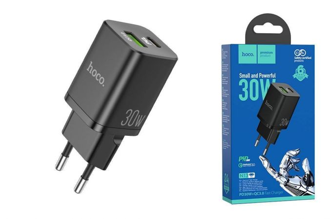 Сетевое зарядное устройство USB-C HOCO N13 Bright PD 30W+QC3.0 (черный)