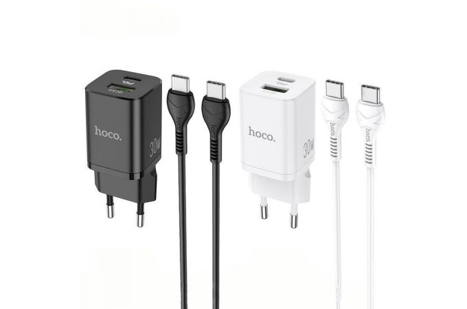 Сетевое зарядное устройство USB + USB-C + кабель Type-C HOCO N13 Bright PD30W+ QC 3.0 (белый)