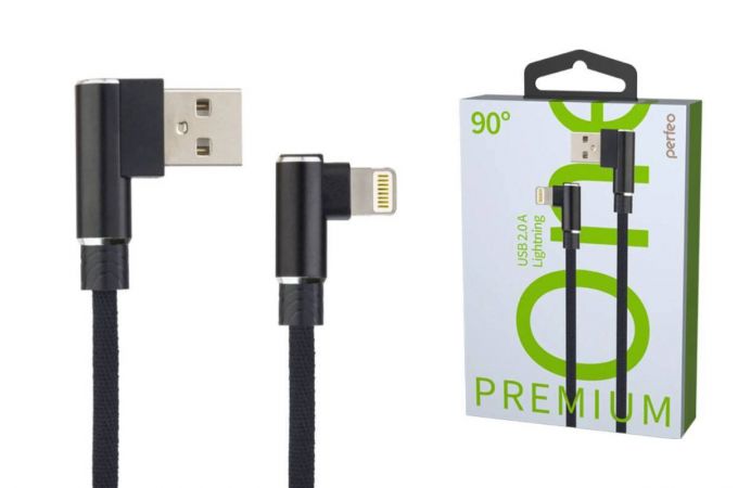Кабель USB - Lightning PERFEO угловой, черный, длина 1 м., бокс (I4315)