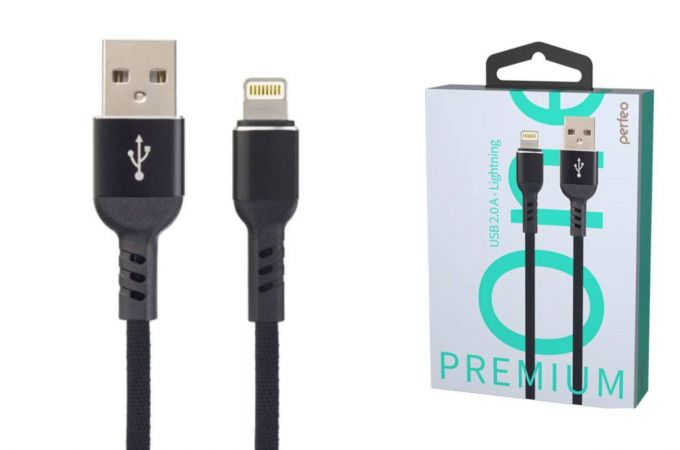 Кабель USB - Lightning PERFEO черный, длина 1 м., бокс (I4316)