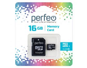 Карта памяти microSD Perfeo 16GB High-Capacity (Class 10) с адаптером