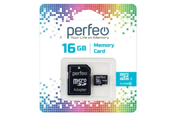 Карта памяти microSD Perfeo 16GB High-Capacity (Class 10) с адаптером