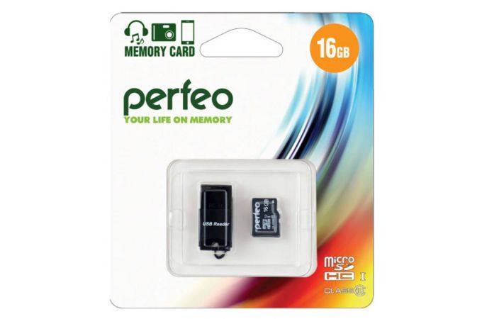 Карта памяти microSD Perfeo 16GB High-Capacity (Class 10) + USB Reader