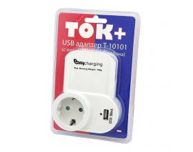 Сетевой адаптер-переходник Ток+ T10101 на 1 гнездо + гнездо USB (220В,16А)