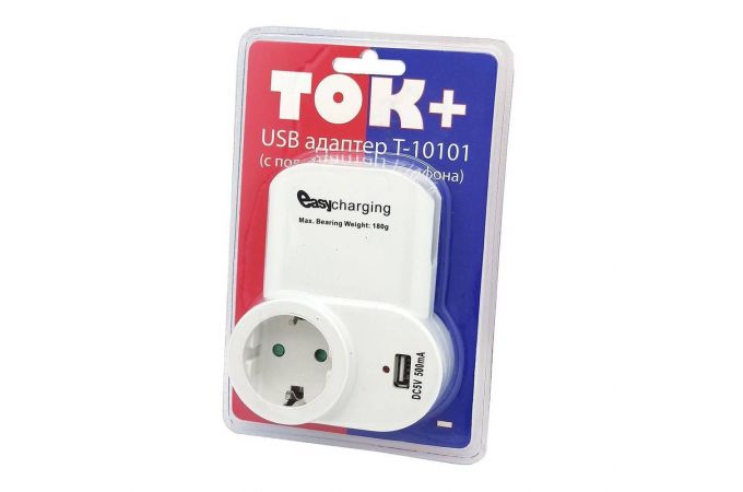 Сетевой адаптер-переходник Ток+ T10101 на 1 гнездо + гнездо USB (220В,16А)