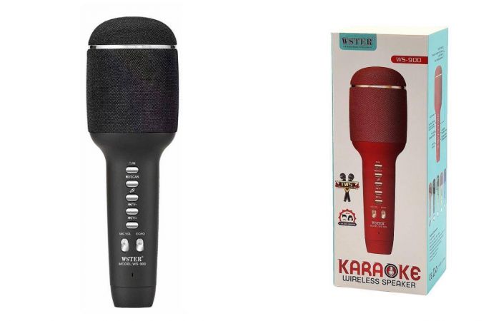 Караоке микрофон WSTER WS-900  беспроводной (Bluetooth, динамики, USB) (черный)