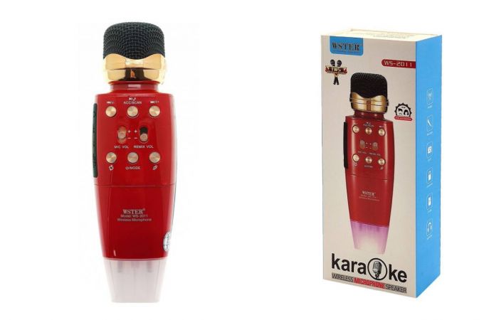 Караоке микрофон WSTER WS-2011 (Bluetooth, динамики, USB) беспроводной (красный)