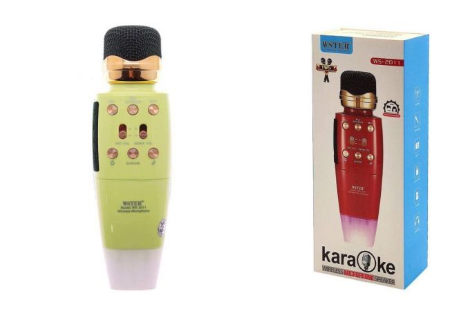 Караоке микрофон WSTER WS-2011 (Bluetooth, динамики, USB) беспроводной (зеленый)