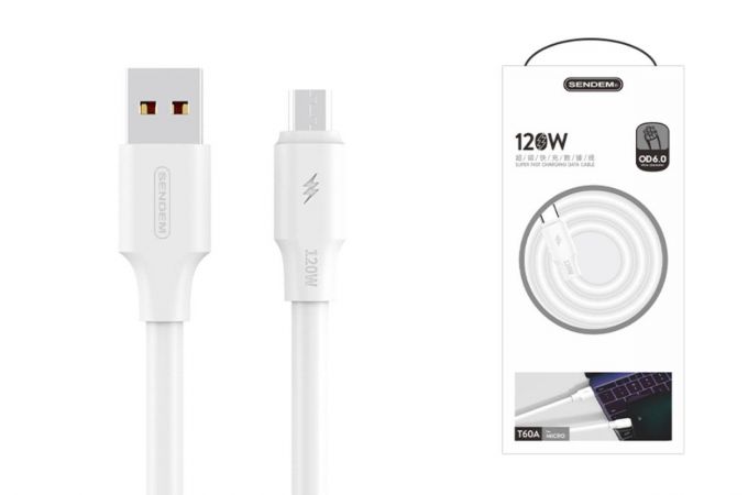 Кабель USB - MicroUSB SENDEM T60A 120W (белый) 1м