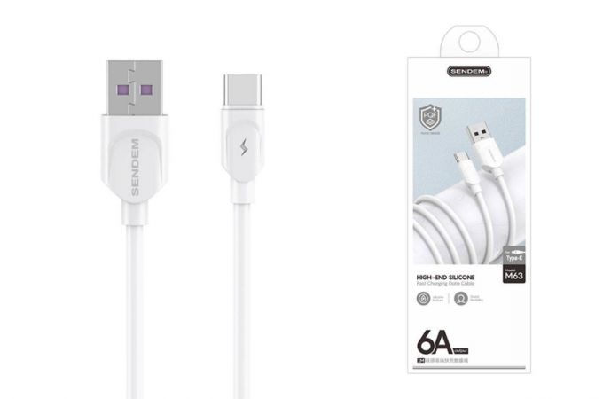Кабель USB - USB Type-C SENDEM M63 6A (белый) 1м