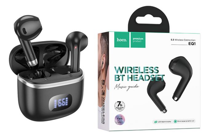 Наушники вакуумные беспроводные HOCO EQ1 Music guide true wireless BT headset (черный)