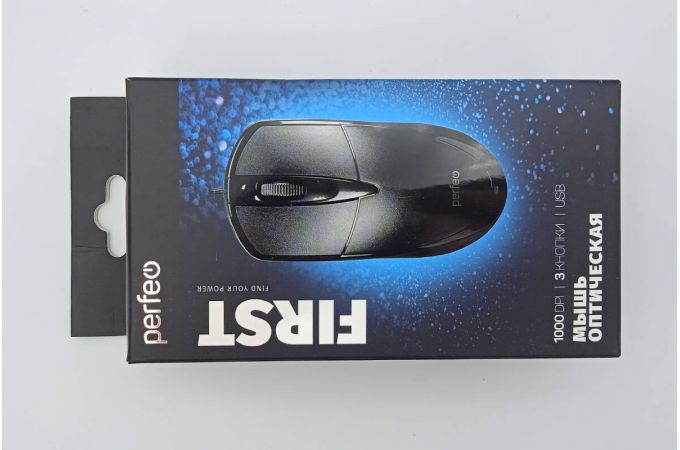 Мышь проводная Perfeo "FIRST", 3 кн, DPI 1000, USB, чёрный (УЦЕНКА! МЯТАЯ УПАКОВКА)