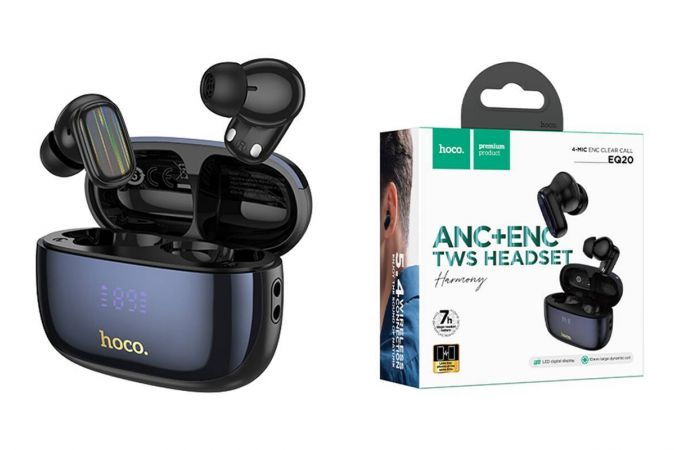Наушники вакуумные беспроводные HOCO EQ20 Rhyme true wireless ANC+ENC noise reduction BT headset Black