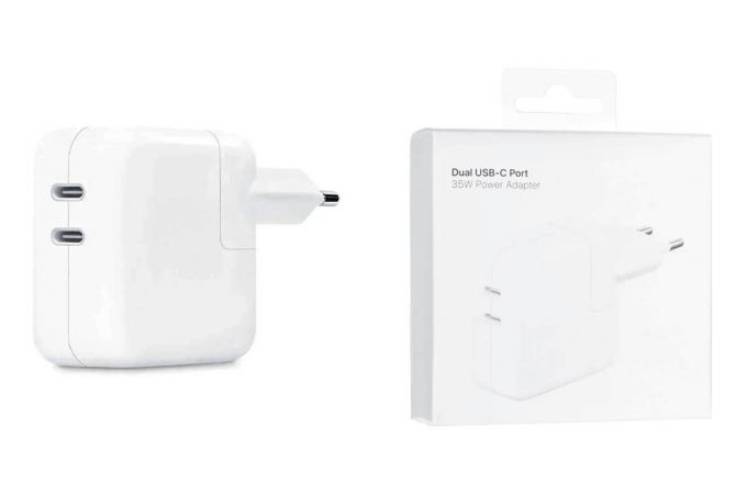 Сетевое зарядное устройство 2USB-C Apple 35W (orig)  MNWP3TU/A Power Adapter A2676