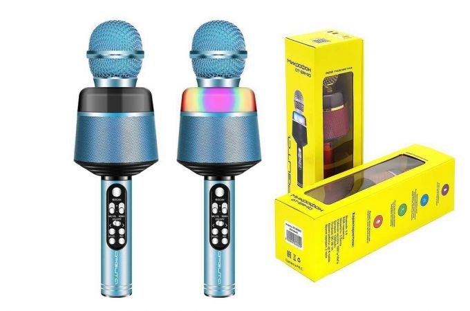 Караоке микрофон Орбита OT-ERM10 (Bluetooth, динамики, USB) RGB (синий)