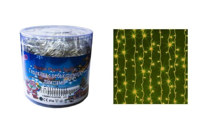 Гирлянда новогодняя светодиодная Штора "Дождь", 3 м - 2 м, питание От сети 220В Желтый