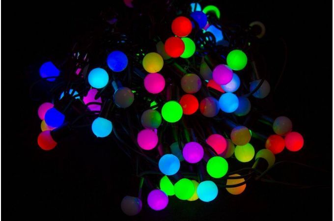 Гирлянда новогодняя светодиодная шарики маленькие матовые цветные RGB (5 метров)