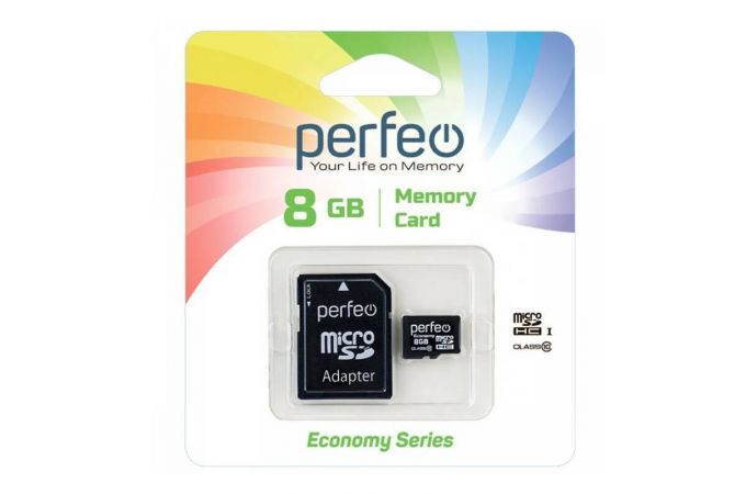 Карта памяти microSDHC Perfeo 8GB High-Capacity (Class 10) с адаптером