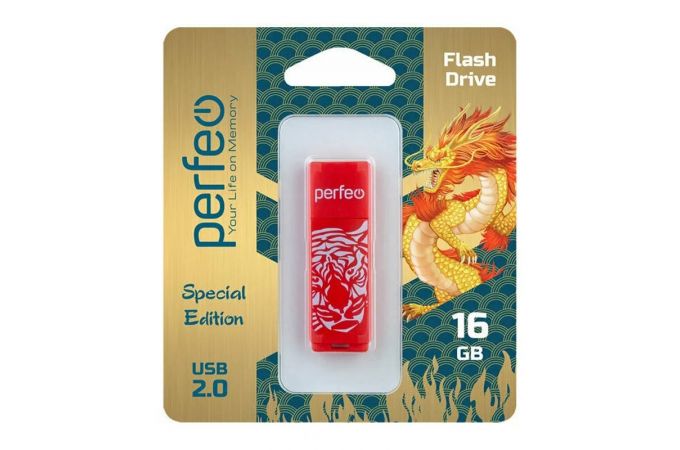 Флешка USB 2.0 Perfeo USB 16GB C04 Red Tiger