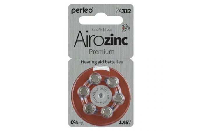 Батарейка часовая для слуховых аппаратов Perfeo ZA312/6BL Airozinc Premium