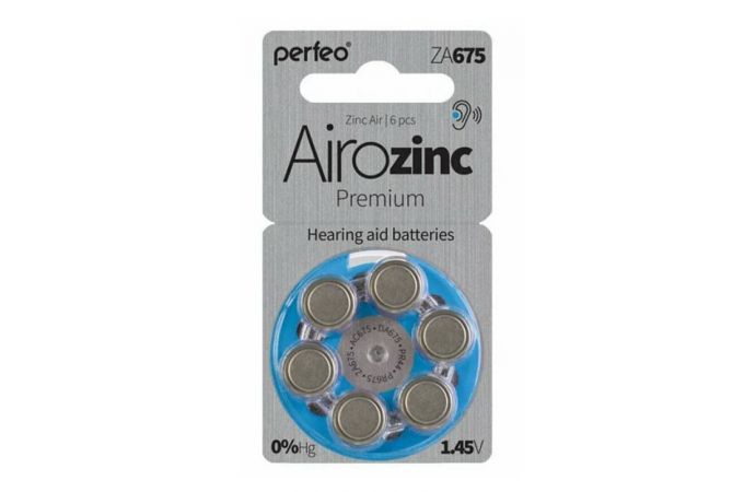 Батарейка часовая для слуховых аппаратов Perfeo ZA675/6BL Airozinc Premium