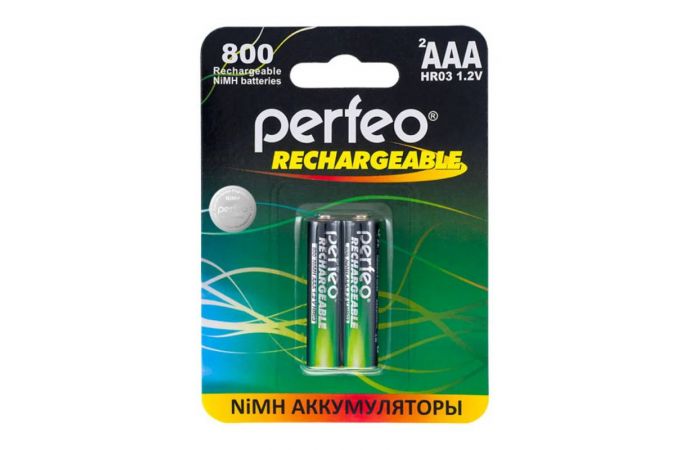 Аккумулятор Ni-MH Perfeo AAA 800mAh/2BL (Картонный блистер, цена за 2 штуки)