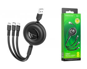 Кабель USB 3 в 1 BOROFONE BX74 Type-C/Lightning/Micro 2.4A (черный) 1м