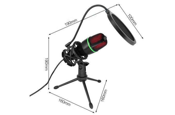 Микрофон проводной конденсаторный Орбита OT-ERM15 (OT-PCS07) RGB (USB, 1.5м)