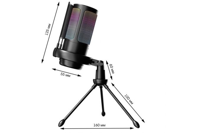 Микрофон проводной конденсаторный Орбита OT-ERM16 RGB (USB, 1.8м)