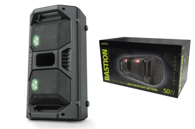 Активная напольная акустика Perfeo "BASTION" 50W, EQ,USB, microSD, AUX, FM, MIC, TWS (черный)