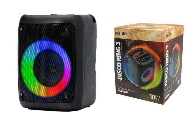 Активная напольная акустика Perfeo "DISCO RING" 3" LED, FM, MP3 USB/microSD, AUX, TWS, MIC, 10Вт (черный)