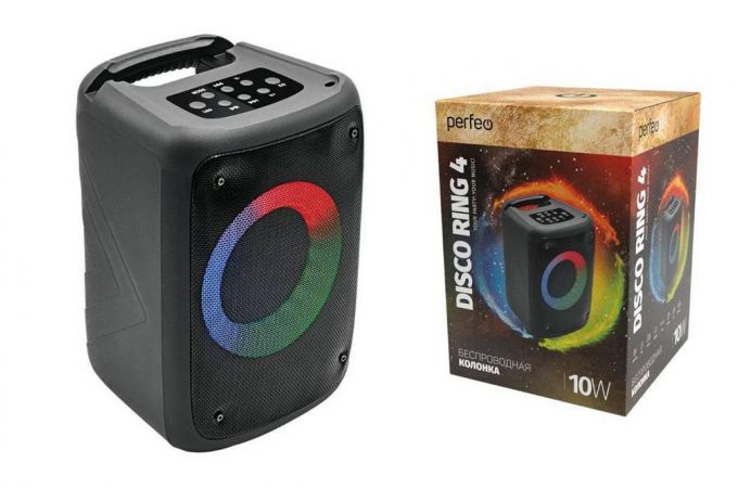 Активная напольная акустика Perfeo "DISCO RING" 4" LED, FM, MP3 USB/microSD, AUX, TWS, MIC, 10Вт (черный)
