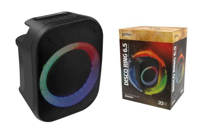 Активная напольная акустика Perfeo "DISCO RING" 6.5" LED, FM, MP3 USB/microSD, AUX, TWS, MIC, 20Вт (черный)