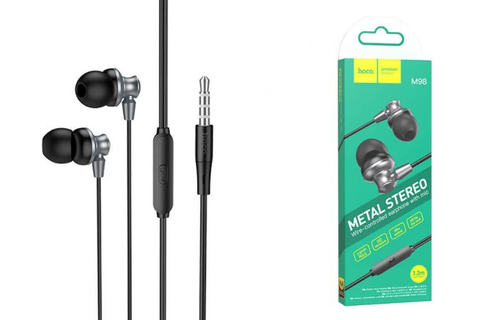 Наушники вакуумные проводные HOCO M98 Delighted earphones with microphone (серый)