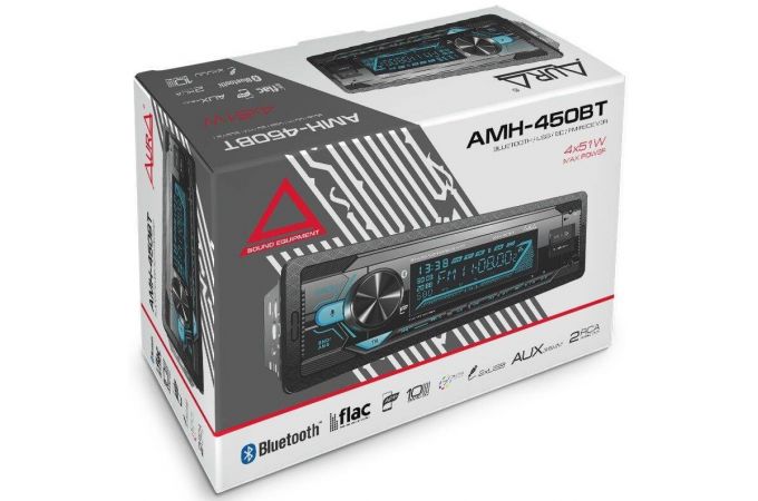 Автомагнитола AURA MP3/WMA AMH-450BT мультицвет, Bluetooth,USB/microSD,FLAC,iOS,Android
