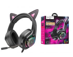 Наушники мониторные проводные HOCO W107 Cute cat luminous cat ear gaming headphones (Phantom Cat)