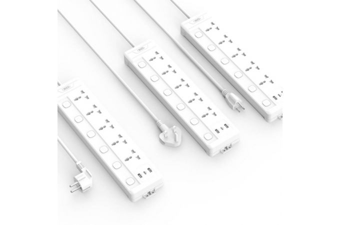 Сетевой удлинитель XO WL19 (EU) long row 5AC jack+USB-A+1USB-C with independent switch (белый)