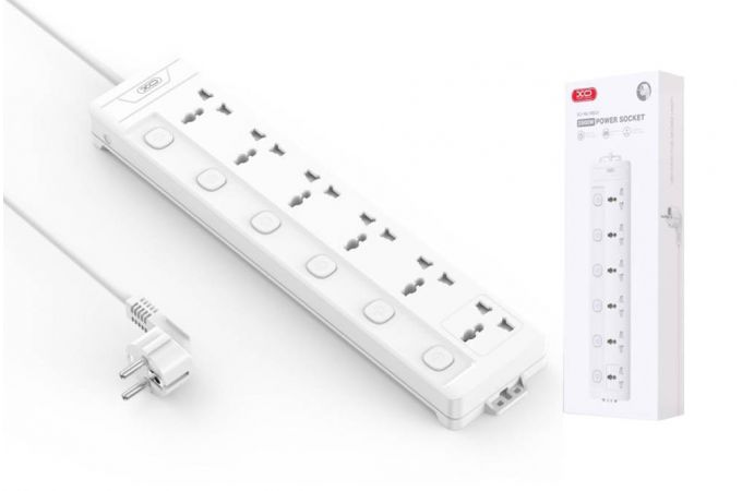 Сетевой удлинитель XO WL18 (EU) Long row 6AC socket with independent switch (белый)