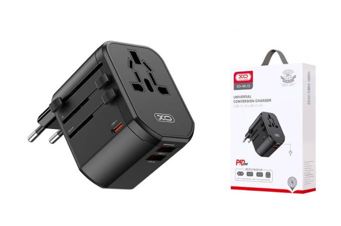 Сетевое зарядное устройство 2USB + USB-C XO WL13 20W Universal Travel Charging Black