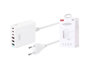 Сетевое зарядное устройство 3 USB + 3 USB-C XO L133 75W GaN Desktop Fast Charger with 1.5M Power Cord White