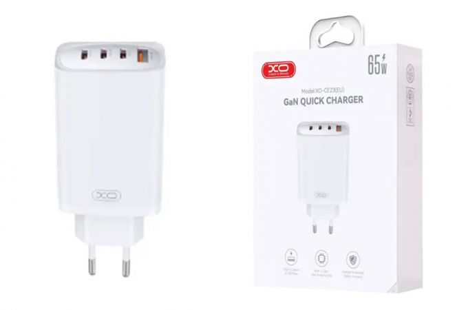 Сетевое зарядное устройство USB + 3 USB-C XO CE23 (EU) 65W GaN Nitride Fast Charging White