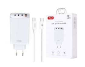 Сетевое зарядное устройство USB+3USB-C + кабель Type-C-Type-C XO CE23 65W GaN Nitride Fast Charging White