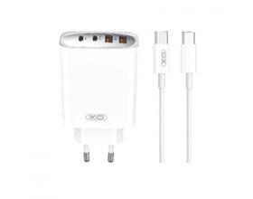 Сетевое зарядное устройство 2USB+2USB-C + кабель Type-C-Type-C XO CE22 45W GaN Nitride Fast Charginge White